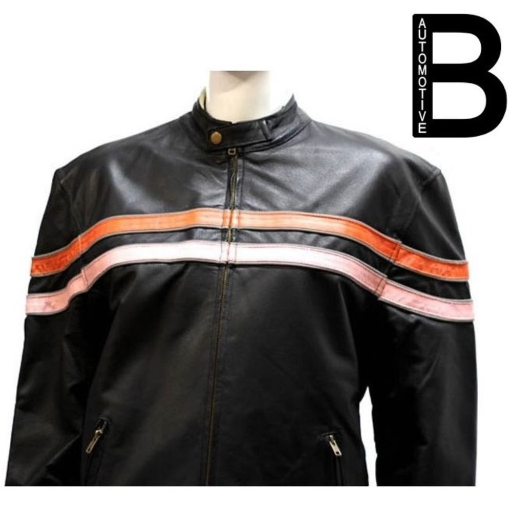Leather Jacket With Orange & Pink Racing Stripes